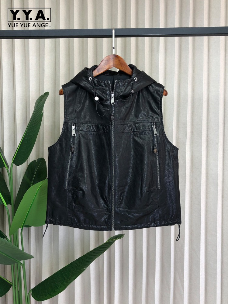 Leather Work Jacket With Hood - Work Ladies Casual Genuine Leather Hooded