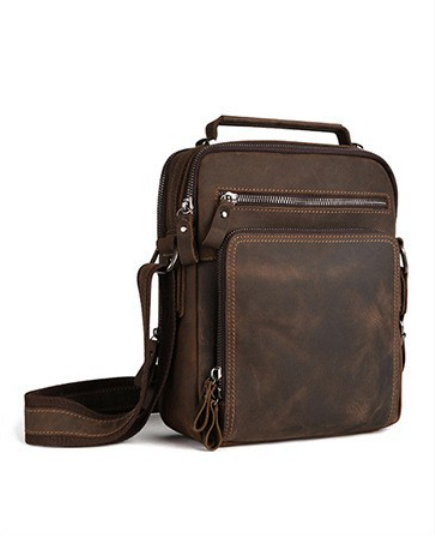 Leather Work Backpack - Men's Vintage Wild Horse Leather Single-Shoulder