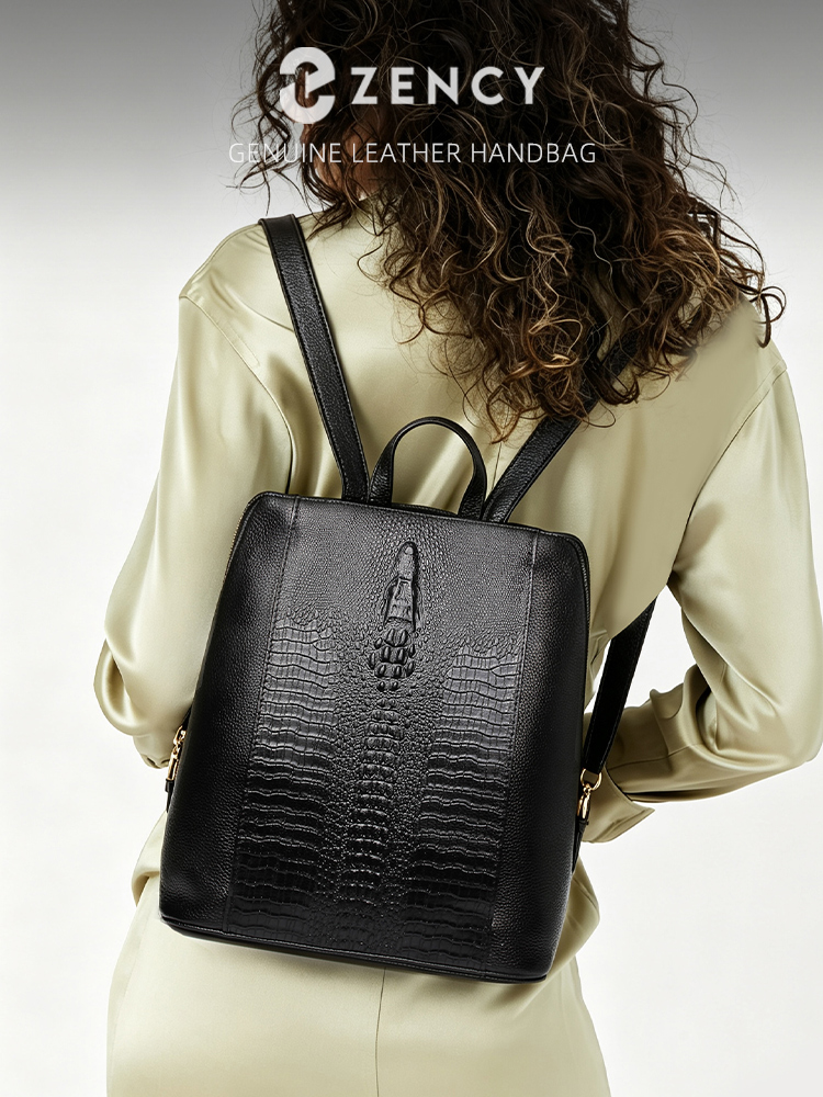 Leather Work Backpack - Zency Women's Crocodile Leather Backpack 100%