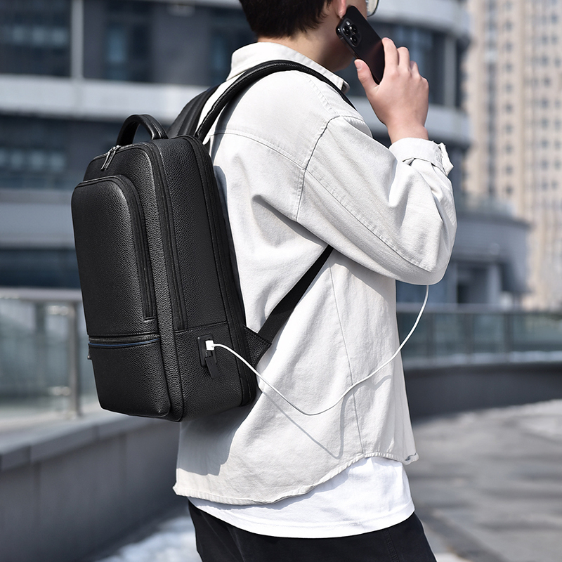 PU Leather Men's Backpack USB  - Leather Work Backpack recension och pris