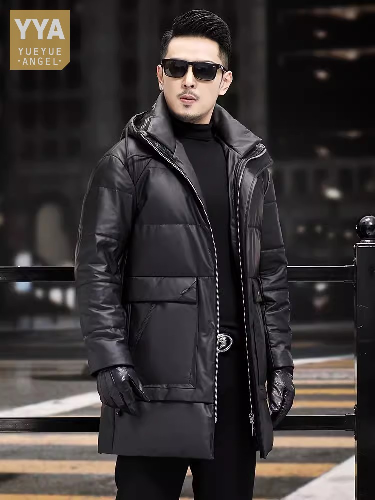 Winter Mens Thick Warm White G - Leather Work Jacket With Hood recension och pris