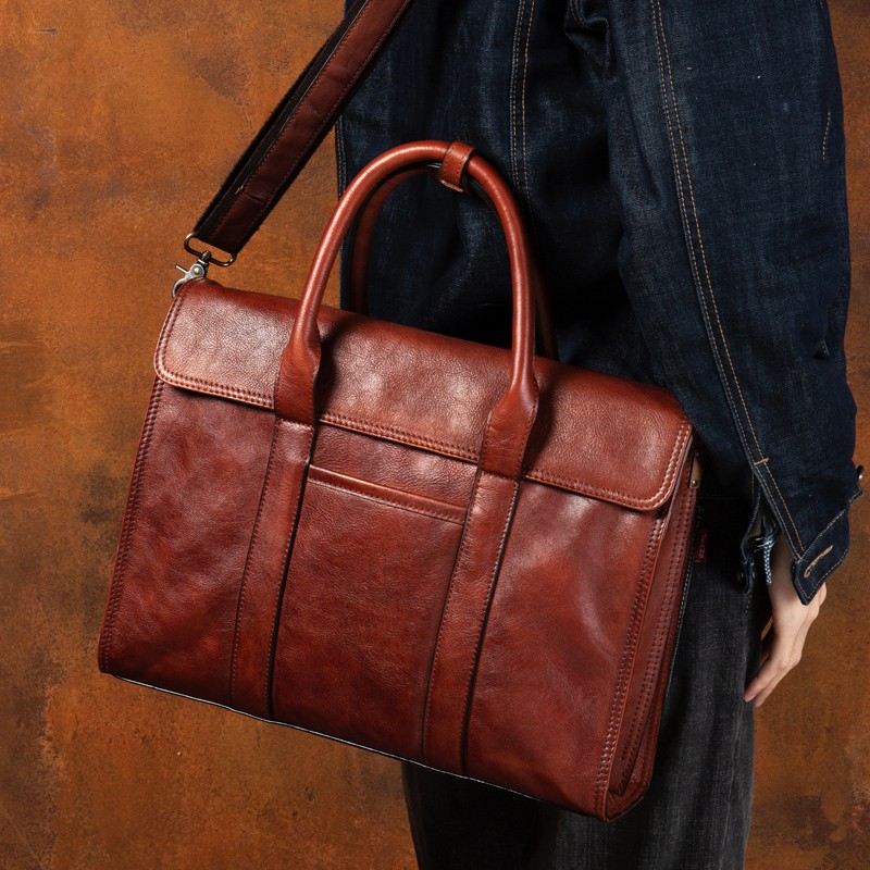 Vegetable tanned leather handb - Leather Work Bag Men recension och pris