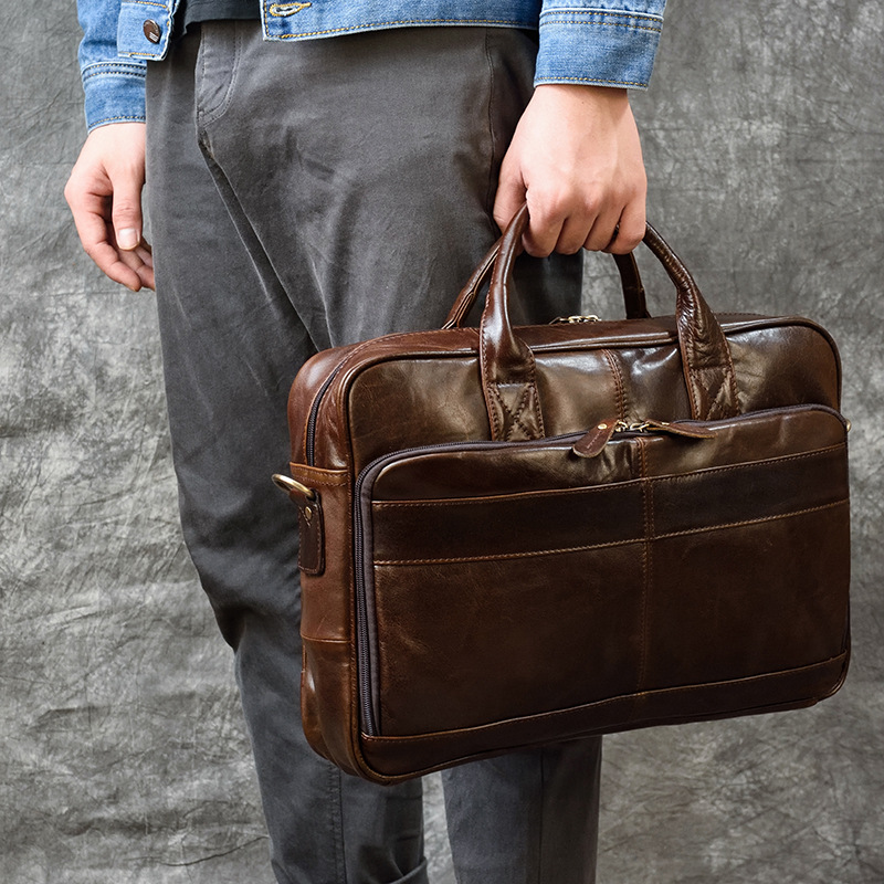 Luxury Genuine Leather Handbag - Leather Work Bag Men recension och pris