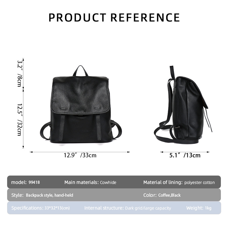 Women Top Grain Cowhide Flap B - Leather Work Backpack recension och pris