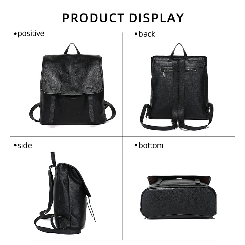 Women Top Grain Cowhide Flap B - Leather Work Backpack recension och pris