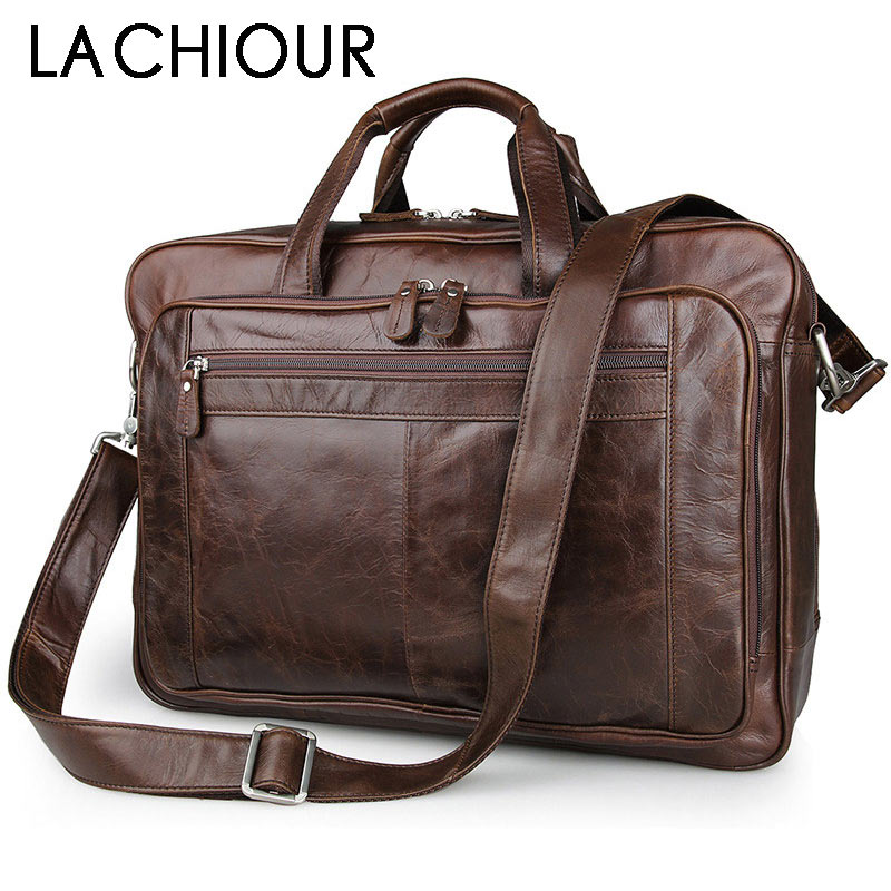 LACHIOUR Genuine Leather Men B - Leather Work Bag Men recension och pris