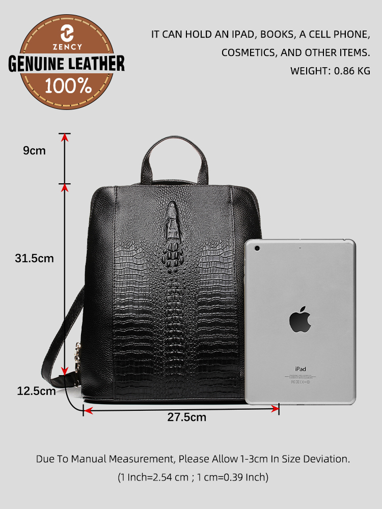 Zency Women's Crocodile Leathe - Leather Work Backpack recension och pris